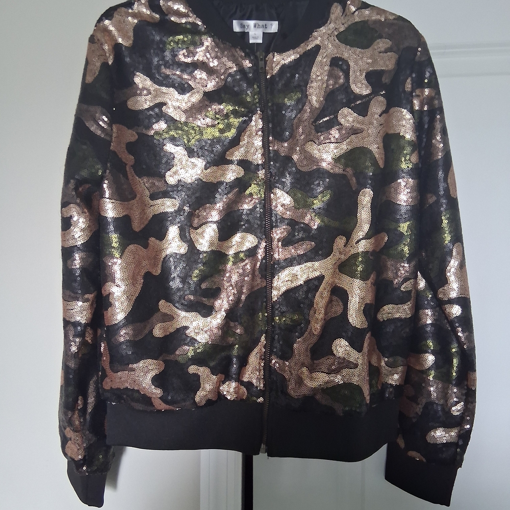 Say What? Glittering Camouflage Bomber Jacket